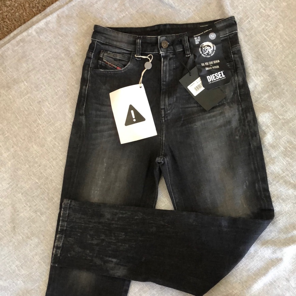 Black, acid wash, Diesel, straight-leg jeans
